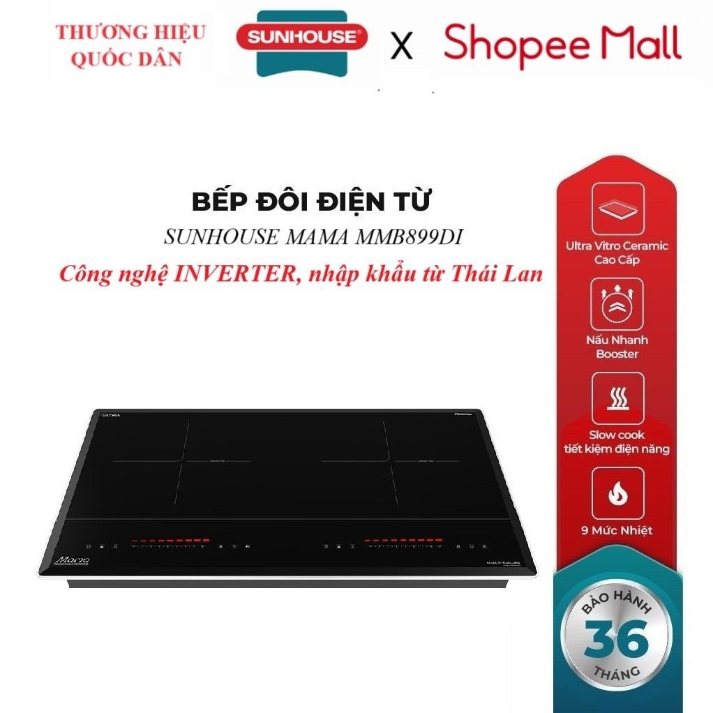 BẾP ĐÔI ĐIỆN TỪ SUNHOUSE MAMA MMB899DI, Công nghệ INVERTER, tổng công suất 
4400W, Mặt kính Ultra Vi