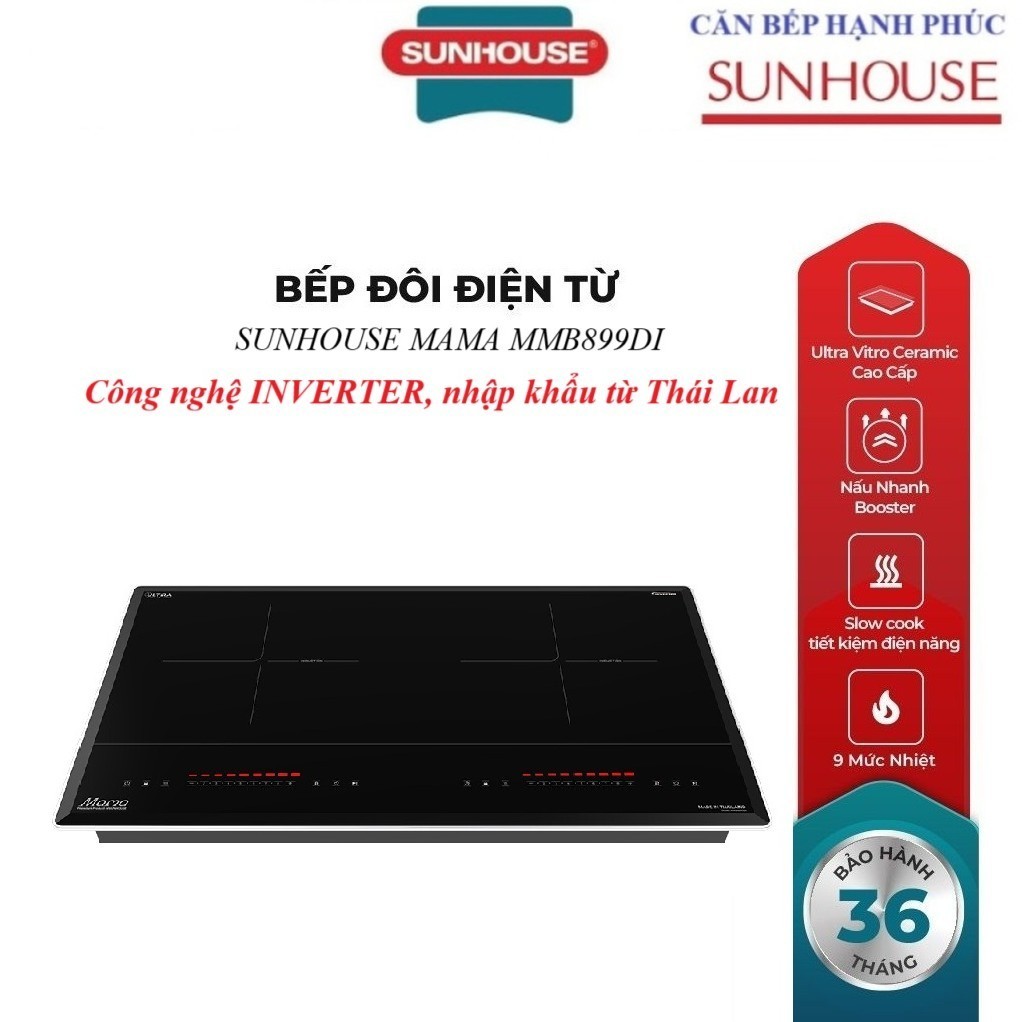 BẾP ĐÔI ĐIỆN TỪ SUNHOUSE MAMA MMB899DI, Công nghệ INVERTER, tổng công suất 
4400W, Mặt kính Ultra Vi
