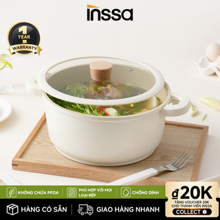  Inssa Nồi Canh 24cm Dòng Caramel Pudding Lớp Chống Dính Men Gốm An Toàn Viền Nắp Silicone GUOJ024 - Bảo Hành 1 Năm 