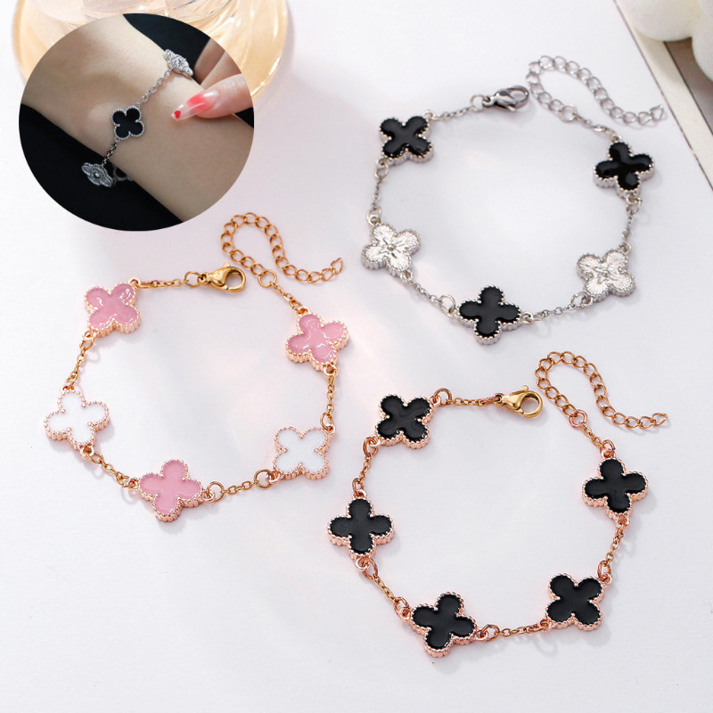 Vòng tay may mắn hình lá clover, thép không gỉ mạ vàng, phù hợp làm quà tặng