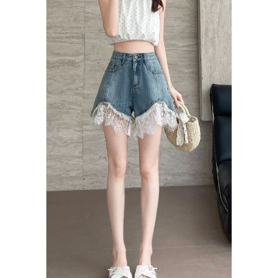 Quần short denim ren mỏng mùa hè 2025DJ