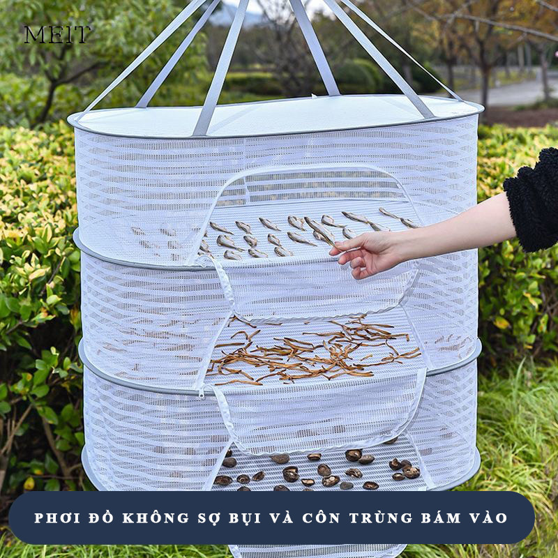 Lồng phơi thức ăn MEIT Túi treo thức ăn dạng lưới kèm móc treo chắc chắn nắp đậy chống côn trùng