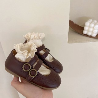Giày da cho bé gái mùa xuân và mùa thu, giày công chúa đế mềm mới, giày mũi tròn rỗng thoáng khí cho bé gái
