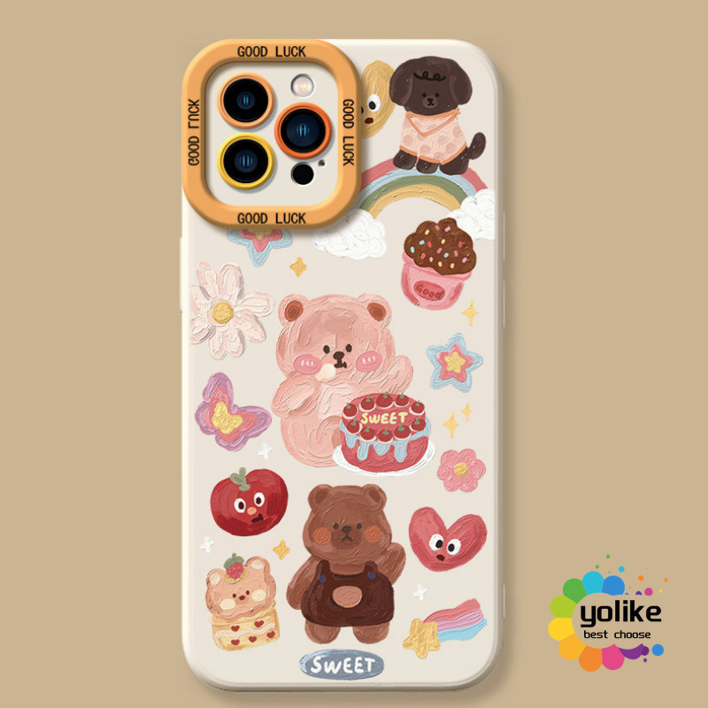 Dành Cho IPhone 16 Pro Max Apple 15 PRO Cake Bear Phone Case 13 Mẫu Mới 14 Bộ 12 Creative11 Full Cov