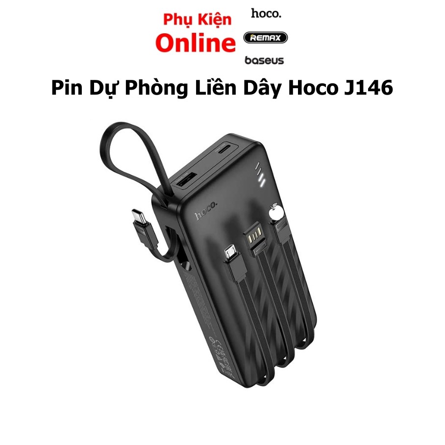 SDP kèm dây Hoco J146 dung lượng 10000mAh, 4 cáp sạc giúp sạc được mọi thiết bị