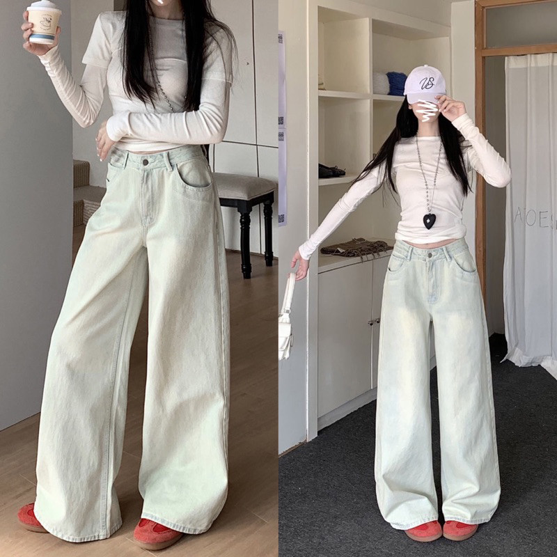 Quần Jean Xuông mài bạc , quần jeans xuông bạc hà hottrend