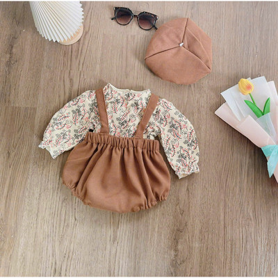 Set Áo Hoa Tay Dài Body Yếm Kèm Mũ Nồi Cho Bé Gái Sơ Sinh 1 2 Tuổi MINTSCLOSET - BS6557
