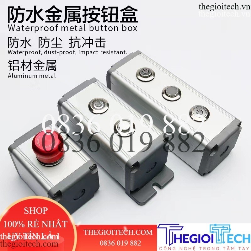 Hộp Công Tắc Nút Nhấn Ba Lỗ 16mm 19mm 22mm Bằng Nhôm Chống Nước Cho Thiết Bị Điều Khiển Công Nghiệp - 5 lỗ với tai - 19mm