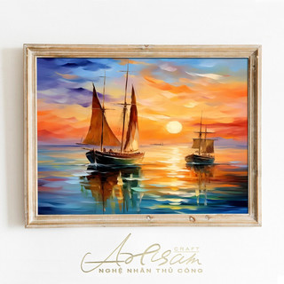  Tranh sơn dầu kỹ thuật số, khổ 40x50cm,thuyền buồm