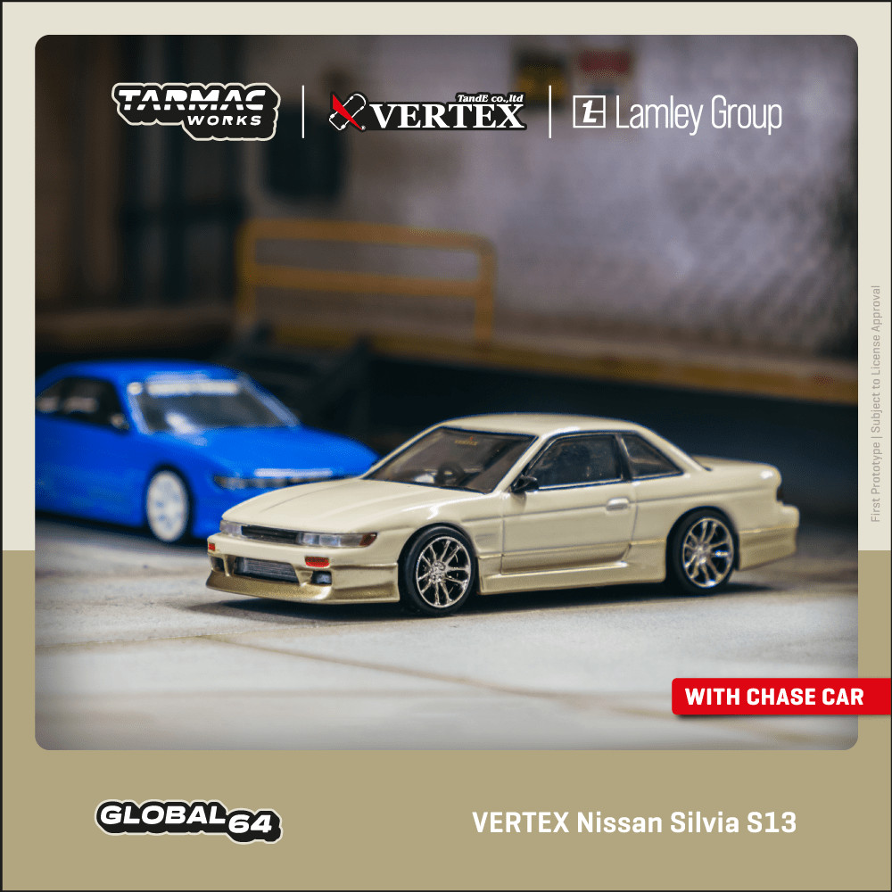 Tarmac Works 1 / 64 GLOBAL64 VERTEX Nissan Silvia S13 Trắng / Vàng T64G-025-WH