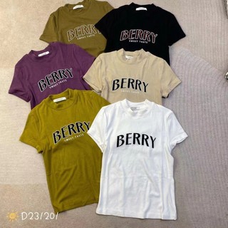 Áo thun nữ tay ngắn cổ tròn in chữ berry hàng Quảng Châu chất cotton form ôm, áo phông thời trang hè Hàn Quốc 231201 2