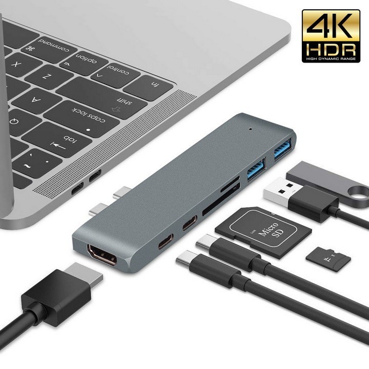 Euro Home - Bộ Chuyển Đổi 7 Trong 1 Cho Macbook HUB Dual TypeC 40Gbps HDMI 4K