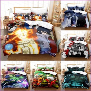 Ellen NARUTO 3IN1 Bộ đồ giường Bộ chăn ga gối có thể giặt được Tấm chăn gối Vỏ gối Ký túc xá Phòng ngủ gia đình
