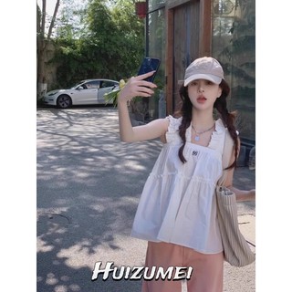 Huizumei áo sơ mi không tay áo sơ mi phong cách mới tay bay thêu top