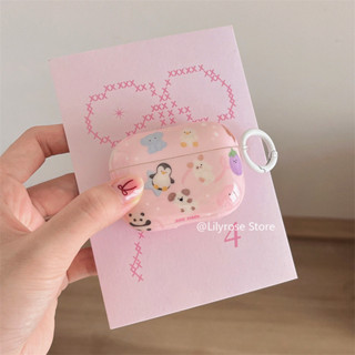 Pink Zoo IMD Apple AirPods Pro2 Pro AirPods Vỏ bảo vệ thế hệ thứ 2 thứ 3 Apple EarPods Tai nghe không dây có móc 2022 Mới Hoạt hình dễ thương Chim cánh cụt cà tím