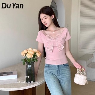 Du YAN Áo len dệt kim ren đan nơ phong cách cổ điển kiểu Pháp