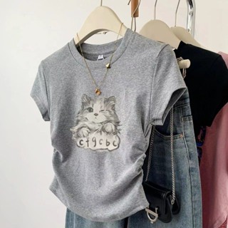 【100% cotton  Áo baby tee Áo Thun ôm body Áo y2k Áo thun ngắn tay không đều dành cho nữ Thiết kế mùa hè Cảm giác Slim-Fit Phong cách ngắn hò hét trang trọng