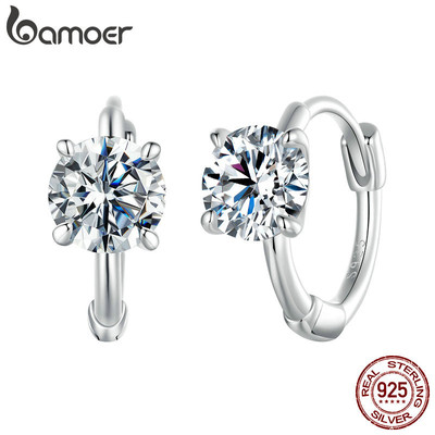 Bamoer 925 Sterling Sliver Vòng Bông Tai Lấp Lánh Moissanite 0.5ct Trang Sức Quà Tặng Cho Nữ