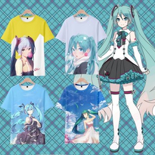 Áo thun nam nữ cổ tròn thời trang mùa hè, Áo sơ mi ngắn tay in hình Hatsune Miku 3D phổ biến, Áo thoáng khí cho trẻ em Harajuku