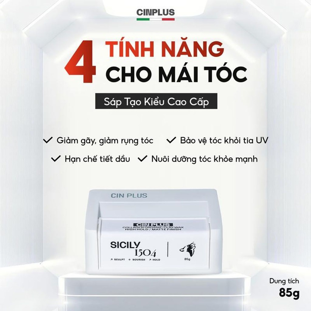 Sáp vuốt tóc SICILY CINPLUS Clay Wax 85g - Sản phẩm tạo kiểu tóc mờ độ giữ nếp cao phù hợp với nhiều loại tóc