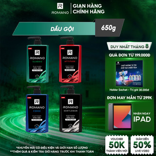 Dầu gội Romano hương nước hoa Classic/ Force/ Attitude/ Gentleman 650g/chai - 4 mùi hương có sẵn