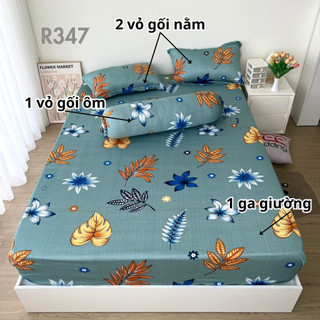 Bộ ga giường thun lạnh 4 món R347 in 3D REE Bedding đủ size drap trải nệm