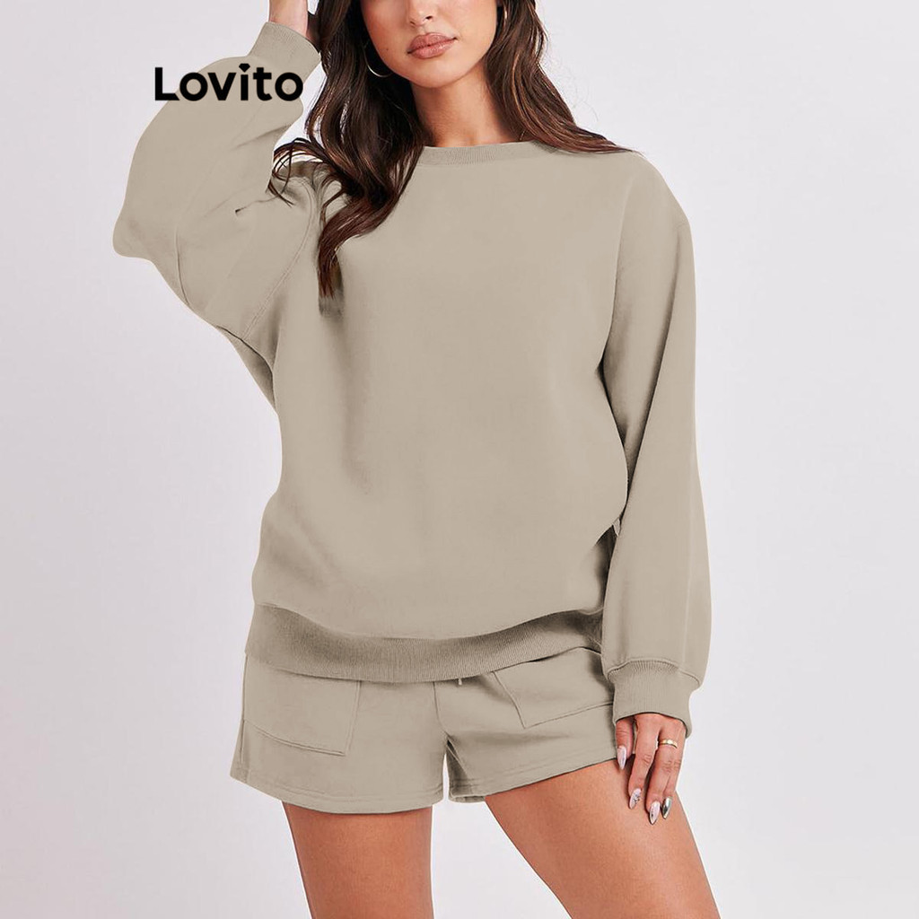 Lovito Bộ đồ thể thao có túi phía trước có cà vạt trơn thể thao dành cho nữ LNL61005
