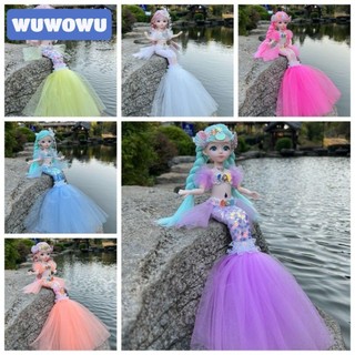 Quà tặng sinh nhật WUWOWU, quần áo Búp bê nàng tiên cá mắt có thể thay thế, Váy cưới đầy màu sắc 24 khớp có thể di chuyển được 45cm Búp bê công chúa trẻ em (có đèn và nhạc)