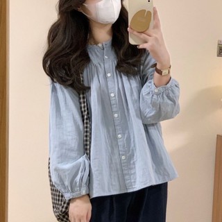 [Linin] Phiên Bản Hàn Quốc Dài Tay Top Phong Cách Mới Cổ Tròn Nhiều Lông Mỏng Phong Cách Chống Nắng Áo Sơ Mi Dài Tay Nữ
