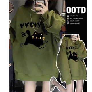  Hoạt Hình Dễ Thương Mèo In Chữ Anime Cổ Tròn Áo Nỉ Nữ Phiên Bản Hàn Quốc Rời Tay Dài Cặp Đôi Top 