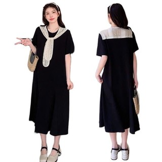 Váy suông đầm bầu công sở MAMADRESS đẹp giá rẻ chất UMI mềm mại sang chảnh cổ khăn ren V234