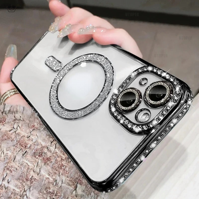 Mới Chống Sốc Lấp Lánh Bling Từ Tính Dành Cho iPhone 15 11 12 13 14 Pro Max 15 Plus Nam Nữ Không Dây Sạc Bao juncong2024