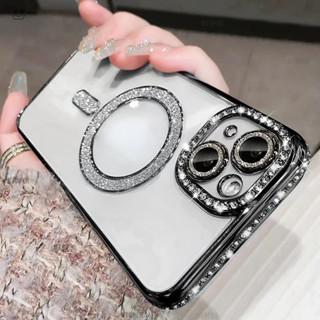 Mới Chống Sốc Lấp Lánh Bling Từ Tính Dành Cho iPhone 15 11 12 13 14 Pro Max 15 Plus Nam Nữ Không Dây Sạc Bao juncong2024
