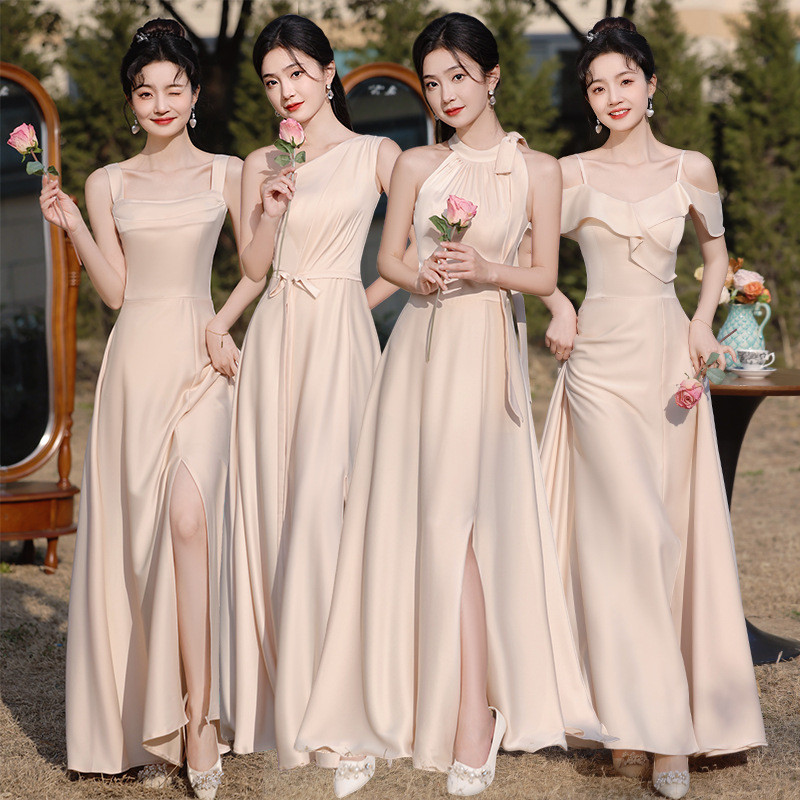 Phù dâu Champagne Chị Em Nhóm Váy Cưới Bạn Bè Tiệc Phù Dâu Váy Dạ Hội
