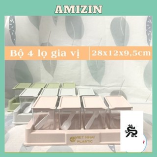 Bộ 4 lọ đựng gia vị có thìa Việt Nhật -Hũ đựng gia vị có nắp đậy tiện dụng bền đẹp (MS:2939) -Buôn rẻ 01268