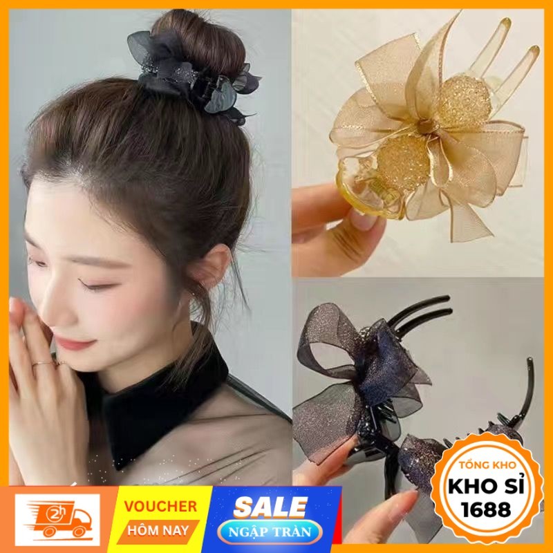 Kẹp tóc nơ nữ tính, kẹp tóc nữ tính thanh lịch, kẹp tóc nữ, cặp tóc đi tiệc, phụ kiện tóc nữ, cặp tó