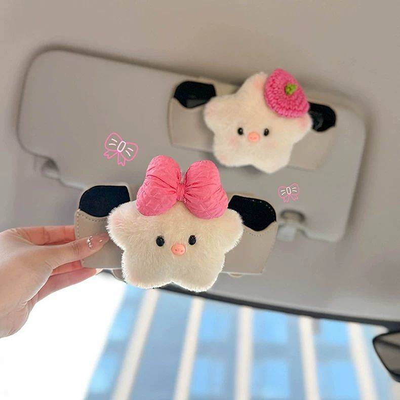New Car Glasses Case Cute Plush Doll Car Interior Glasses Clip Car Sunglasses Case 5yLT