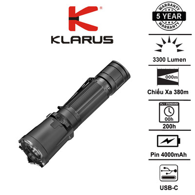 Đèn pin KLARUS XT11GT PRO V3 sáng 3300 lumen chiếu xa 380m công tắc kép thế hệ 6