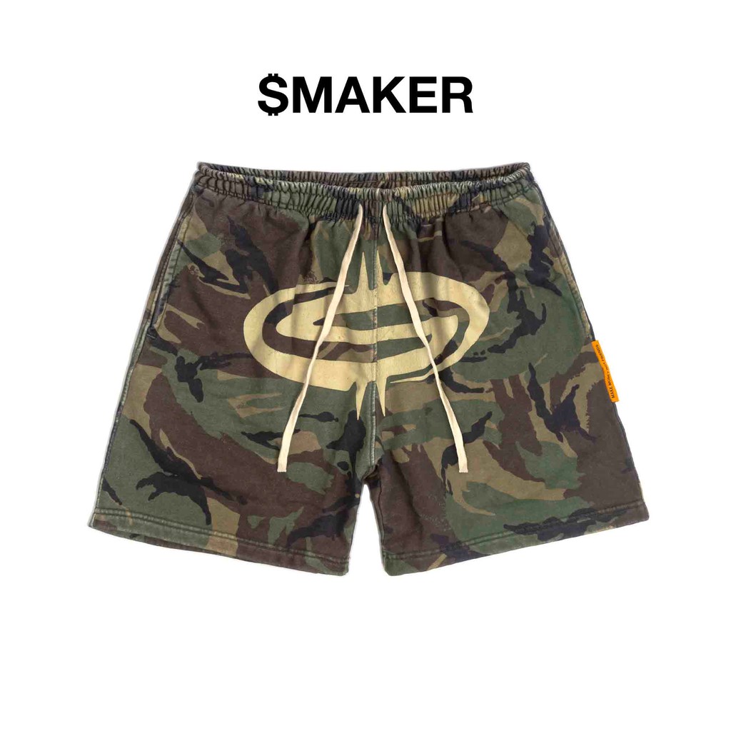 [SMAKER] Quần đùi vải nỉ form ngắn hoạ tiết lính - BIG LOGO SWEAT SHORTS IN CAMO
