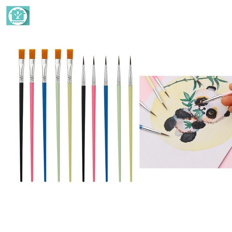 Paint Brush, 10Pcs Round/Flat Tip Paintbrushes Nylon Hair Artist Art Paint Brush