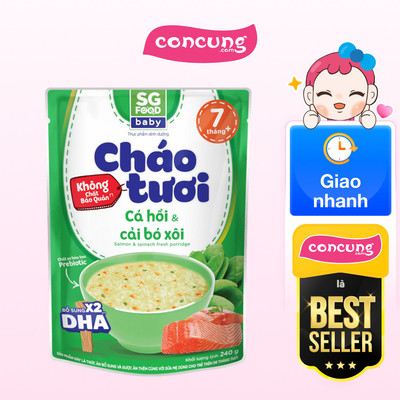 Cháo tươi baby cá hồi cải bó xôi 240g, SG Food, 7 tháng
