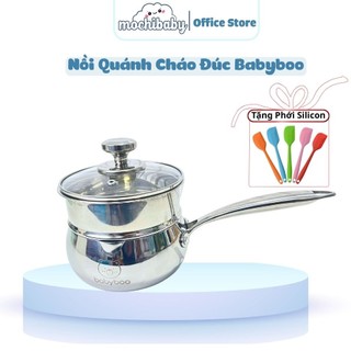   Tặng Phới  Quánh Inox 304 Nguyên Khối Babyboo Size 14 Cho Bé Ăn Dặm Tay Cầm Inox Và Tay Cầm Gỗ 