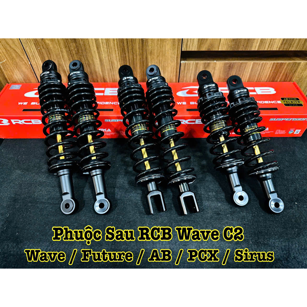 Phuộc Sau RCB Dành Cho Wave / Dream / PG1 / Future / Sirus / AB ( Mẩu C2 Đen Ty Vàng ) Chính Hãng RC