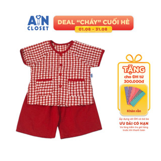 Bộ quần áo bà ba lửng unisex họa tiết Caro viền đỏ cotton - AICDBTBOGZC7 - AIN Closet