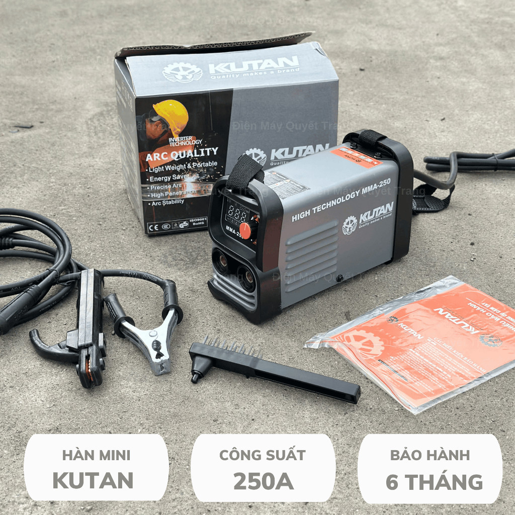 Máy Hàn Mini Kutan 250A Hàn Que 1.6mm - 3.2mm Công Suất 250A Có Inverter Bảo Hành 6 Tháng
