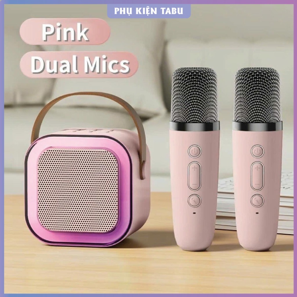 Loa mini 2 Mic K12, Loa Bluetooth Karaoke Mini ,, CÓ ĐÈN LED ,, Loa K12, Loa Karaoke Mini, Loa kéo k