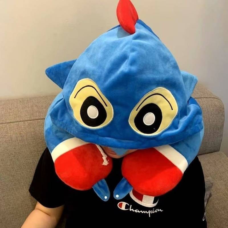 Crayon Xiaoxin White Hooded Neck Pillow Cute Cartoon Office Nap Neck Pillow Plane Travel Pillow U-Sh