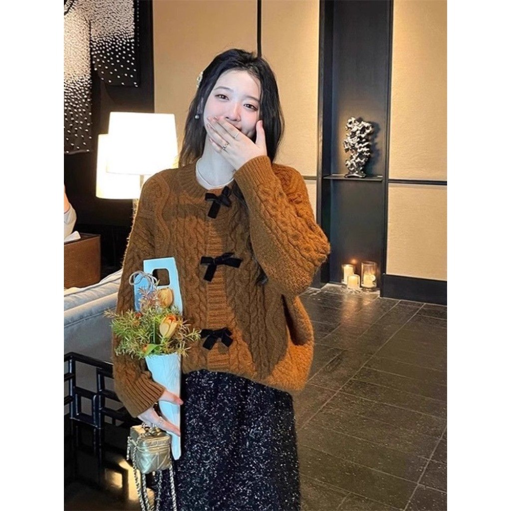 Meet-Adm Áo Len Dệt Kim Dày Dặn Dành Cho Nữ Áo Cardigan Dệt Kim Nơ Thời Trang Thu Đông Mới | BigBuy360 - bigbuy360.vn