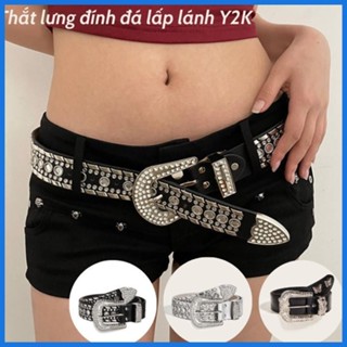 Thắt lưng nam nữ đính đá  Y2K dây nịt nam nữ đính đá tròn lấp lánh  phong cách Retro  Âu Mỹ cao cấp OLL341 Shop 086
