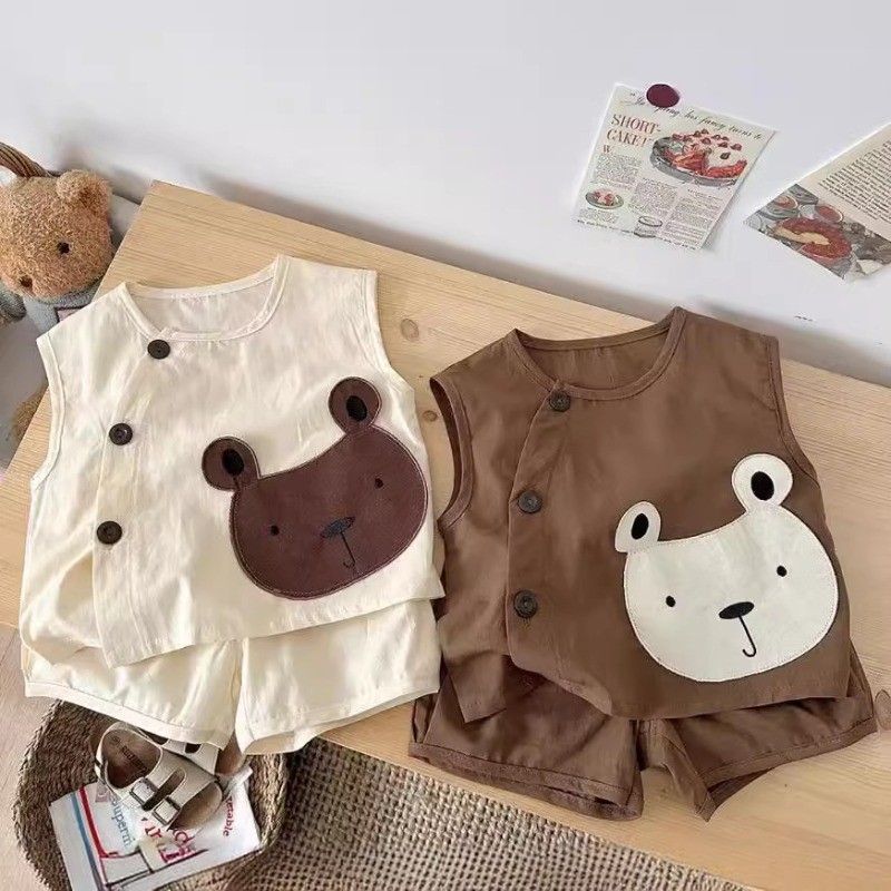 Mùa hè mới cho bé trai và bé gái Áo ngắn tay dễ thương + Quần Short Bộ 2 món Quần áo trẻ em 0-2 tuổi